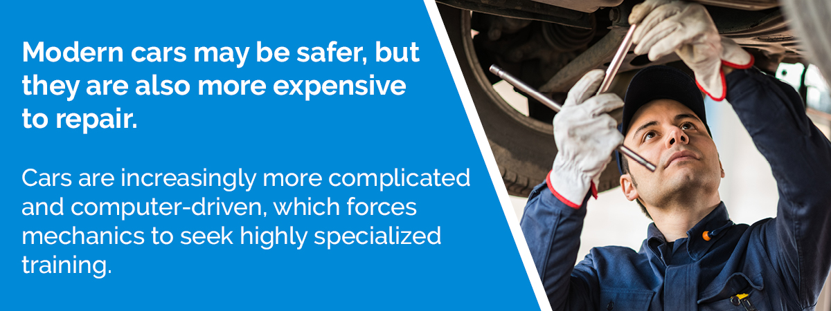 Modern cars can be more expensive to repair.